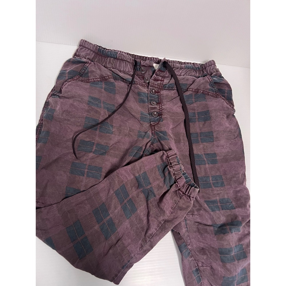 Anthropologie Purple Geometric Print Joggers Button Fly Drawstring Pants Large